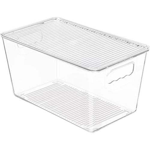 Vtopmart 1 Pack Clear Stackable Storage Bins with Lids, Medium Plastic Containers with Handle for Pantry Organizer and Storage,Perfect for Kitchen,Fridge,Cabinet, Closet,Bathroom Organization