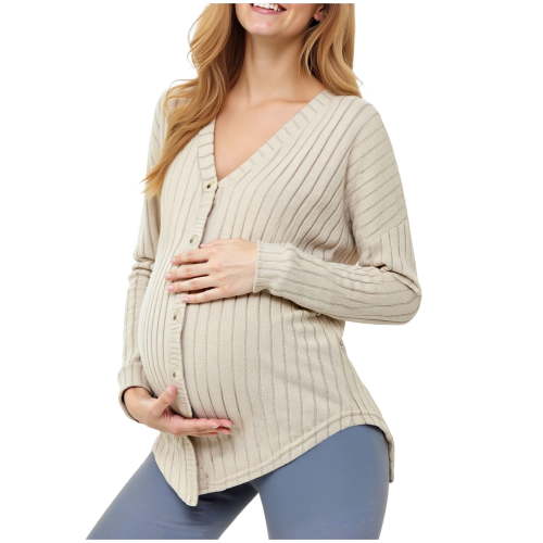 OYXSER Winter Nursing Maternity Shirts, Maternity Clothes, Pregnant Women's Knitted Front Button Cardigan, Long Sleeve Maternity Tops Off Shoulder Sleeves Knitted Sweater Loose Coat. Khaki XL