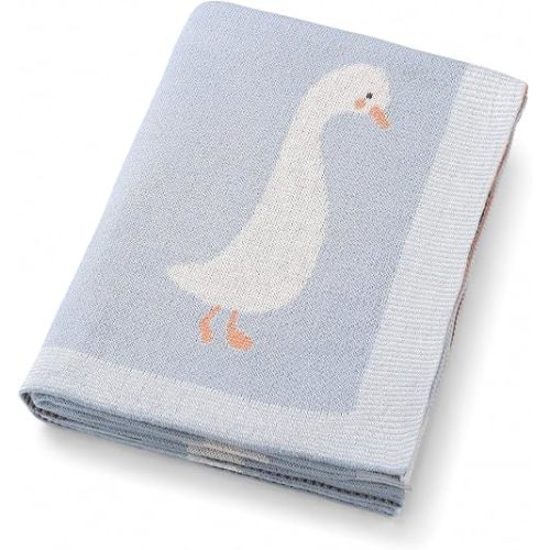 Loyfoky Baby Blanket 100% Cotton Knit Goose Newborn Receiving Blanket Blue