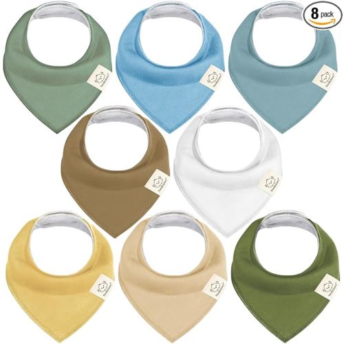 KeaBabies 8-Pack Organic Baby Bandana Bibs for Boys, Girls - Super Absorbent Triangle Baby Bibs for Drooling and Teething Infant, 100% Cotton Extra Soft for Newborn, Infant 0-36 Months (Daybreak)