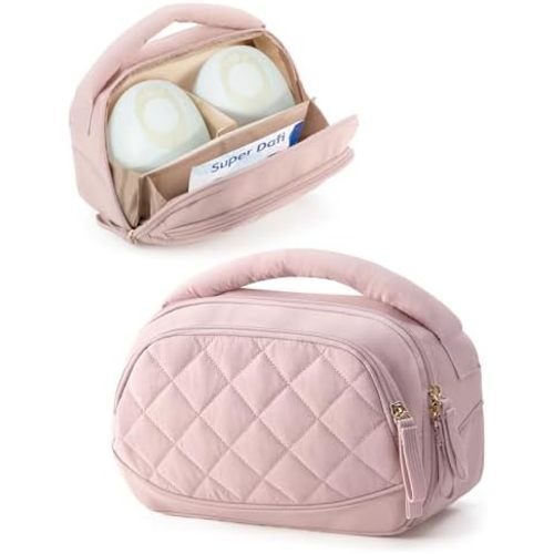 Wearable Breast Pump Bag Compatible with Momcozy, Medela and Eufy Pumps, Portable Pumping Bag with Handle for Work, Travel, and Family Use, Pink