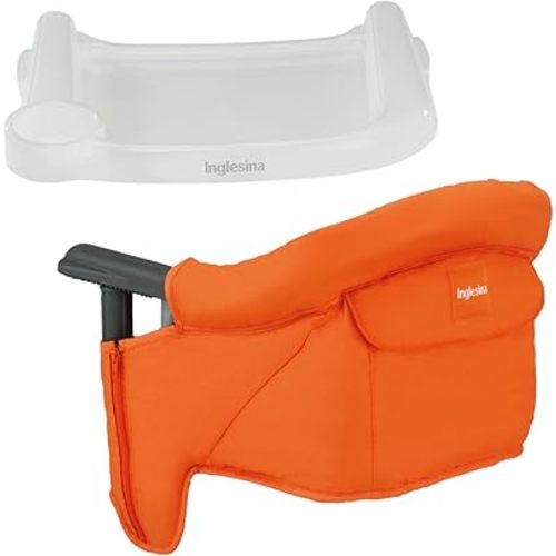 Inglesina Fast Table Chair - Orange + Fast Dining Tray - Portable Baby High Chair - for Babies & Toddlers up to 37 lbs - Fits Tables 0.8'' to 3.5'' Thick - Compact & Easy to Use - Travel Bag Included