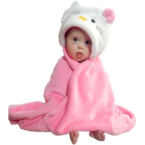 Hooded Toddler Blanket | Plush Soft Animal Baby or Infant Hoodie Blankie 36x27 + Hood (Light Pink)