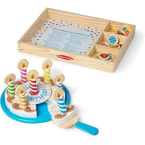 Melissa & Doug Birthday Party Cake - Wooden Play Food with Mix-n-Match Toppings and 7 Candles