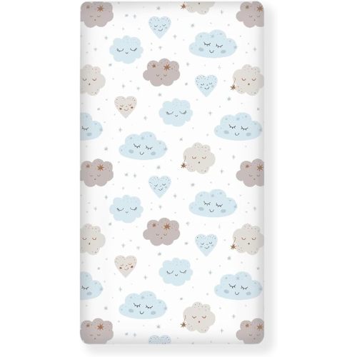 Clouds Baby Crib Sheets for Boys Girls Cute Fitted Crib Sheet for Standard Crib and Toddler Mattress Smile Cloud Baby Mattress Sheets Toddler Bed Sheet 52x28x8 in