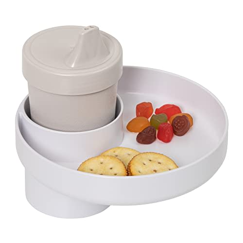 Travel Tray Round, USA Made Easily Convert Your existing Cup Holder to a Tray and Cup Holder for use in a Car Seat, Booster, Stroller, Golf Cart and Anywhere You Have a Cup Holder! White