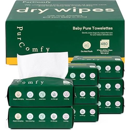 PurComfy Baby Dry Wipes for Newborn, 8 Pack