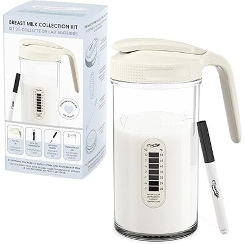Masontops Glass Breast Milk Storage Kit - 24oz Airtight Mason Jar with Handle, Marker & Stick-on Thermometer for New Moms