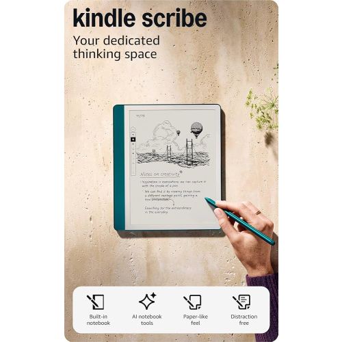 Amazon Kindle Scribe (64GB) - Your notes, documents and books, all in one place. With built-in AI notebook summarization. Includes Premium Pen - Metallic Jade