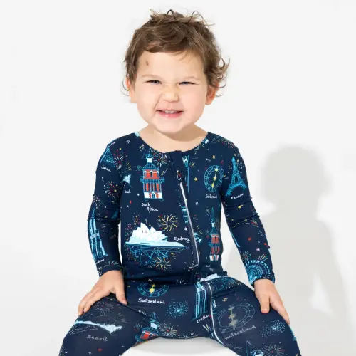 New Year's Worldwide Countdown Bamboo Convertible Footie 12-18m