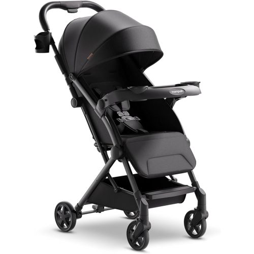 Poussette légère Mompush Lithe V2 + plateau à collations, poussette de voyage ultra-compacte pliable et prête pour l'avion, siège inclinable presque à plat, porte-gobelet, housse de pluie et sac de