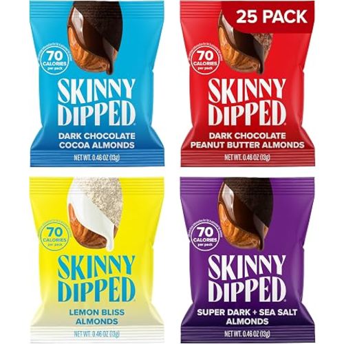 SkinnyDipped Snack Attack Minis Almond Variety Pack, Healthy Snack, Plant Protein, Gluten Free, 0.46 oz Mini Bags, Pack of 25