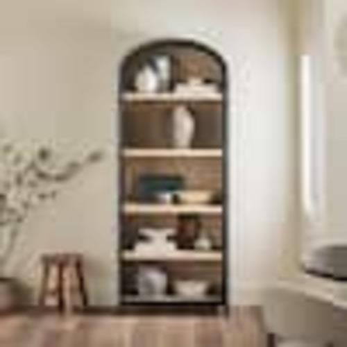 Walker Edison Furniture Company Arched 76 in. Tall Black Wood 5-Shelf Bookcase with Open Front Storage Design HD10052