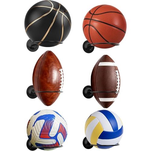 S SUCHEK Basketball & Sports Ball Holder - Wall Mount Display Storage for Basketball, Soccer, Volleyball, Football, Rugby