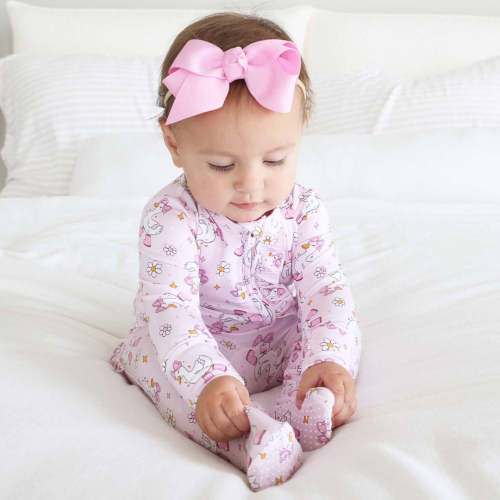 Silly Goose Ruffle Zipper Footie in Pink | Caden Lane