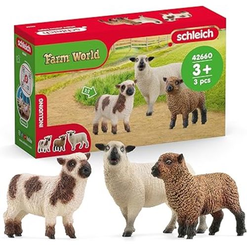 Schleich Farm World - Sheep Friends Playset - 3 Realistic Sheep Figurines - Cute Farm Animal Toys for Kids Ages 3+