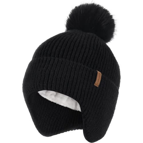 Camptrace Toddler Baby Winter Hat Warm Fleece Lined Knit Kids Hat with Earflap Infant Newborn Pom Beanie Knit Cap Girls Boys