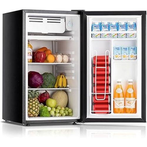 DOGHLY 3.2 Cu.Ft Mini Fridge with Freezer, Single Door Compact Refrigerator with 7 Adjustable Thermostat, Low Noise, Removable Shelf, Small Refrigerator for Dorm, Office, Bedroom, Black