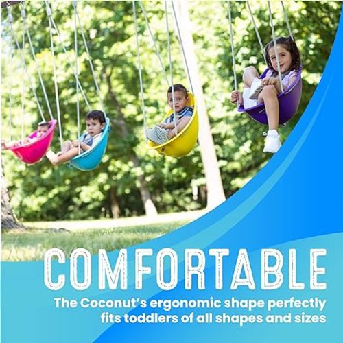 Swurfer Coconut Toddler Swing – Comfy Baby Swing Outdoor, 3- Point Adjustable Safety Harness, Secure, Safe Quick Click Locking System, Blister-Free Rope, Easy Installation, Ages 6-36 Months - White