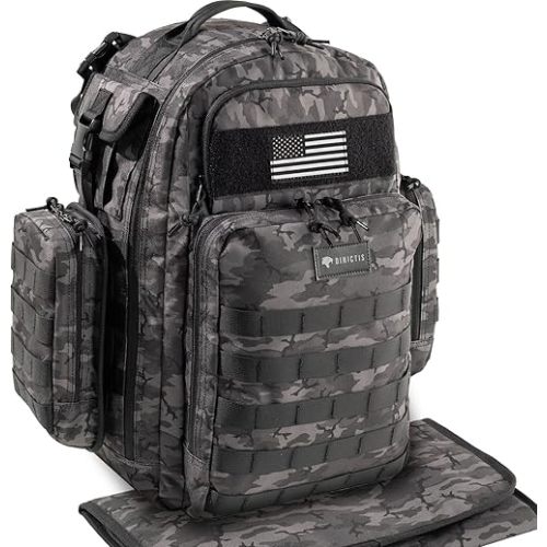Dad Diaper Bag, Mens Diaper Bag Backpack with Diaper Changing Mat, Military Diaper Backpack with Molle Webbing, Waterproof Pouch, Baby Wipes pocket, Insulated Bottle Pockets- Black Camo