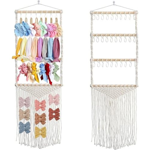 Headband Holder Organizer for Girls Baby Hair Bow Holder Hair Clips Accessory Organizer Macrame Hanging Decor for Nursery Baby Toddler Girls Room S