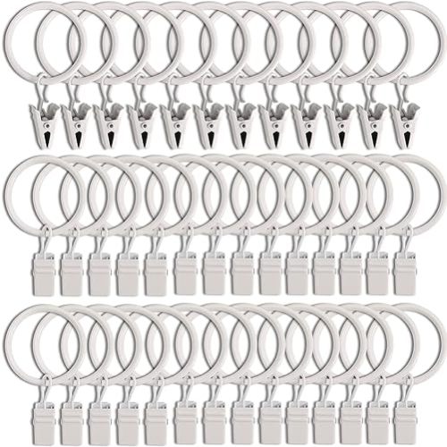 40 Pack Curtain Rings with Clips, Curtain Clip Rings Hooks, Bow Hanger Clips for Hanging Drapery Drapes Bows, Ring 1.26 inch Interior Diameter, Fits up to 1" Rod, White