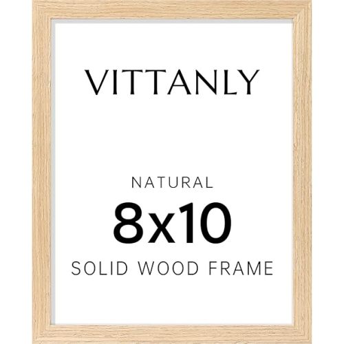 Vittanly 8x10 Picture Frame - Solid Natural Wood Frame with Shatterproof Plexiglass, Includes 5x7 Mat, Wall Hanging or Tabletop Display for Photos, Art, Home & Office Decor (1 Pack)