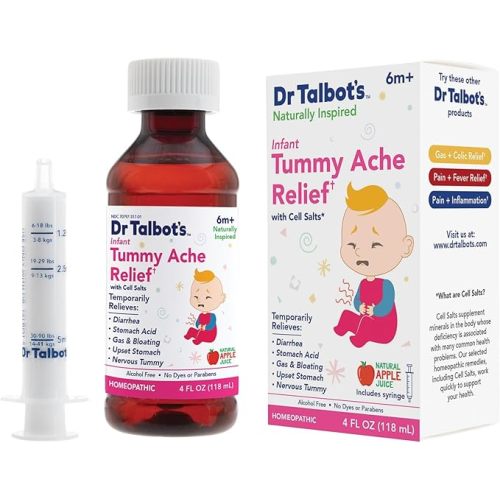 Dr. Talbot's Infant Tummy Ache Relief with Cell Salts - 4 fl oz - Naturally Inspired Kids Stomach Relief - Natural Apple Flavor - Includes Syringe