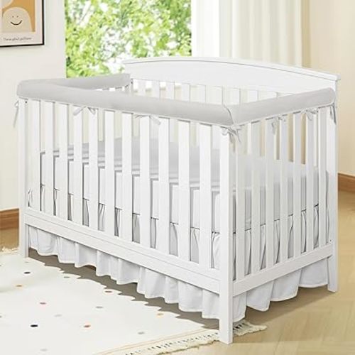 3Pcs Crib Rail Covers for Teething, Soft Crib Protector from Chewing, Teething Guard Protect Baby Teeth, Suits for Most Standard Bed - Grey