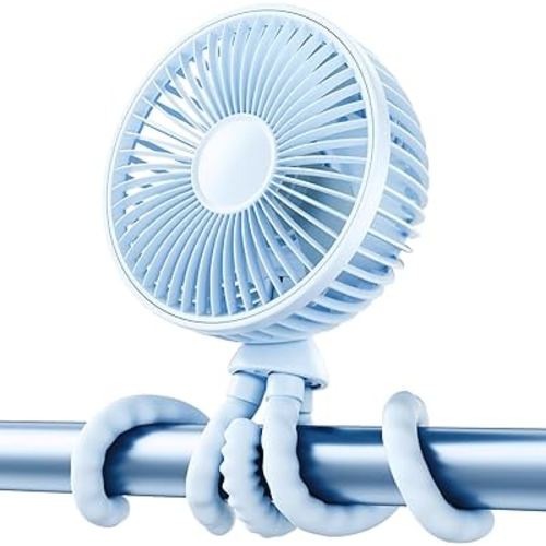 Gaiatop Baby Stroller Fan, 4000mAh Oscillating Mini Portable Fan with Light, 4 Speeds Battery Operated Small Handheld Desk Fan, 360° Rotate Flexible Tripod Clip On Fan for Car Seat Crib Travel Blue