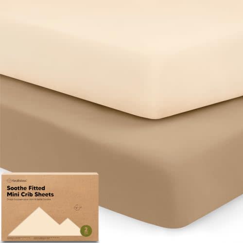 2-Pack Mini Crib Sheets Fitted, 38x26 Pack N Play Mattress Sheets (Pecan) | Organic Cotton Sheets for Pack and Play Mattress, Soft, Breathable Playard Bedding Sheet, Mini Toddler Bed Cover, Boys, Girls