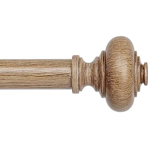 Wood Curtain Rods for Windows 48 to 84 Inch, 1 Inch Adjustable Heavy Duty Decorative Window Treatment Rods, Vintage Farmhouse Wooden Drapery Pole with Boho Wood Grain Finials, Easy Install