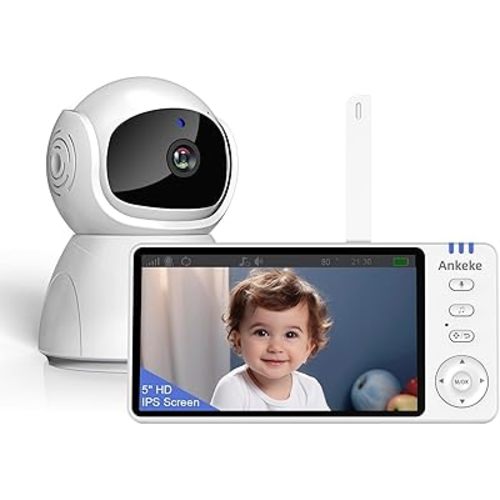 Baby Monitor with Camera and Audio, No WiFi Baby Monitor with 5" 720P HD Screen, 100-Hour Battery, 1000ft Long Range, 2-Way Talk, Cry and Feeding Reminder, Night Vision and 355°PTZ