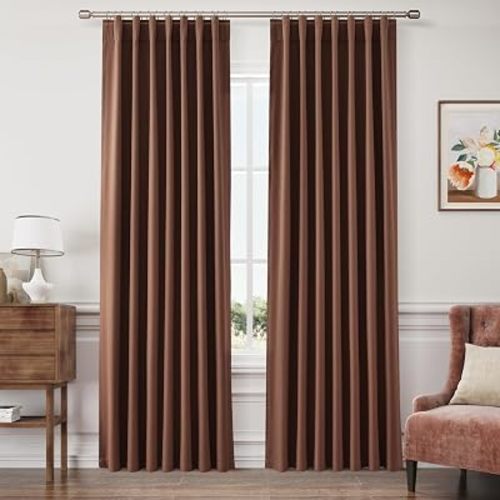 Joywell 100% Blackout Linen Curtains 84 Inches for Bedroom Rustic Brown