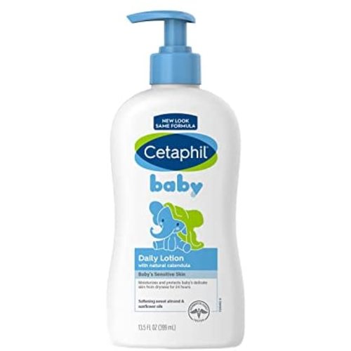 Cetaphil Baby Daily Lotion with Organic Calendula, NEW 13.5 fl oz, Vitamin E, Sweet Almond & Sunflower Oils, Mineral Oil Free, Paraben Free, Dermatologist Tested, Clinically Proven for Sensitive Skin