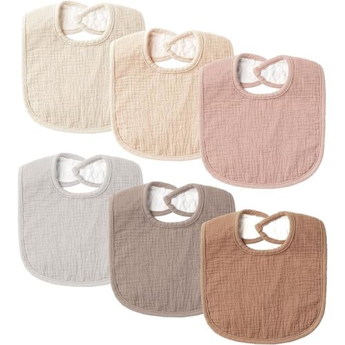 6-Pack Muslin Baby Bibs for Unisex Boys Girls, Cotton Baby Drool Bibs, Drooling and Teething Bibs for Infant