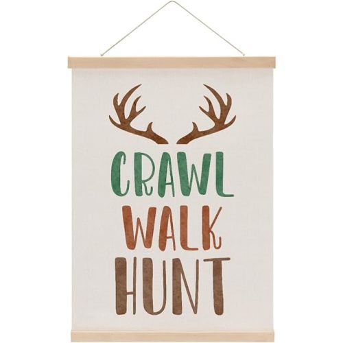 Crawl Walk Hunt, Woodland Deer-Flag Wall Art Poster Hanger,Poster Hanger Frame Hanging Banner for Playroom Home Bedroom Classroom Wall Decor, New Home Christmas Birthday Gifts for Women Friend
