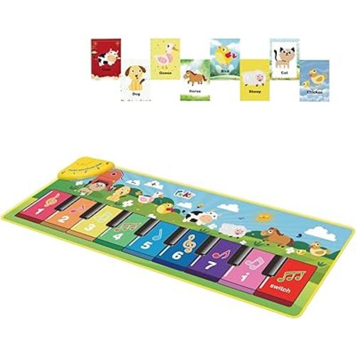 FOKI Floor Piano Mat for Toddlers, Sensory Educational Dancing Musical Keyboard Carpet Toy, Animal Sounds Touch Playmat Blanket, for 1 to 5 Years Old Boy and Girl