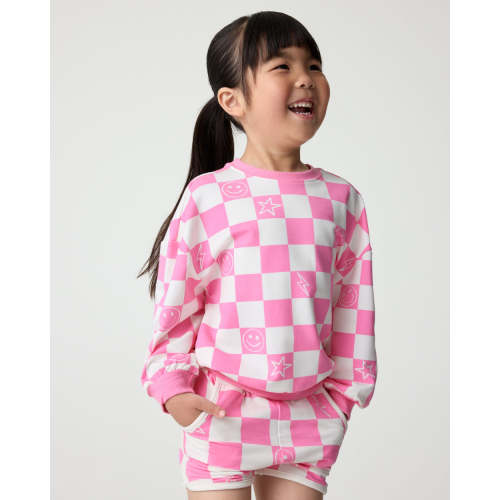 Cheery Checks Pink Drop Shoulder Crewneck