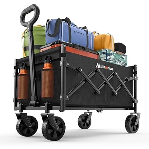 Collapsible Wagon with Wheels, 220 lbs Wagons Carts Foldable Wagon Cart with Flexible Handle, Lightweight Portable Folding Utility Grocery Shopping Cart for Grocery Sports Garden Camping