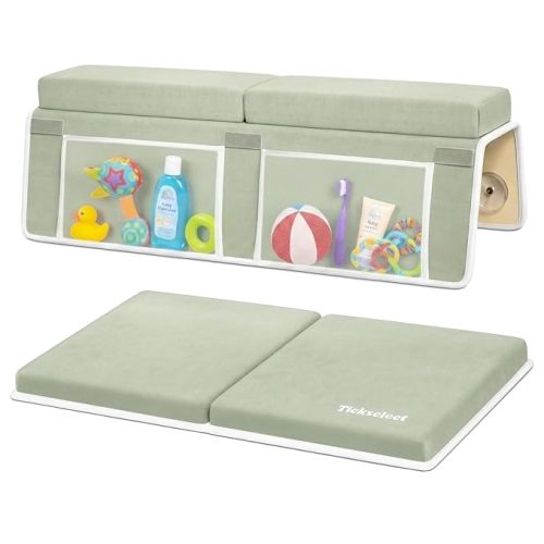 Bath Kneeler and Elbow Rest Pad Set-Baby Bath Kneeler with 1.5'' Comfortable Thick Memory Foam, Non-Slip Knee & Arm Support for Baby Bath Time,Foldable Bath Mat for Baby Storage Pockets (Green)