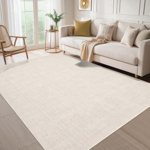 Neutral Modern Solid Area Rugs 9x12 Washable Rugs for Living Room, Large Abstract Design Soft Carpet, Low Pile & Stain Resistant Foldable Floor Mats for Home Office Decor, Cream