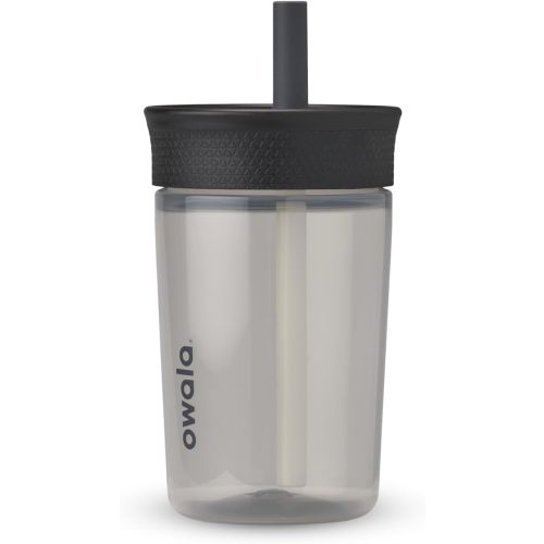 Owala Kids BPA-Free Plastic Tumbler with Spill Resistant Flexible Straw, Easy to Clean, Kids Water Bottle, Great for Travel, Dishwasher Safe, 15 Oz, Black and Gray (Skate Park)
