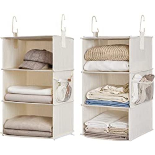 StorageWorks 6-Shelf Closet Organizers, Two 3-Shelf Separable Hanging Shelves for Closet, 12" D x 12" W x 48 ¼"H, Mixing of Beige, White & Ivory