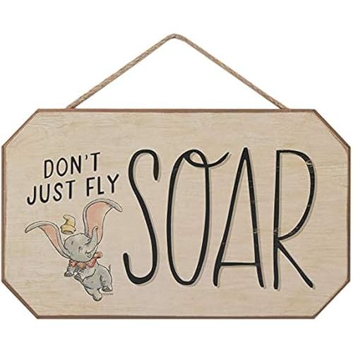 Disney Dumbo Don't Just Fly Soar Hanging Wood Wall Decor - Cute Dumbo Sign With Inspiring Quote for Home Decorating