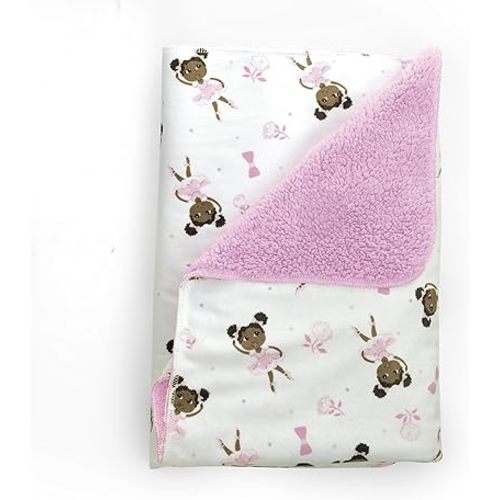 Plush Baby Blanket 30" x 40" Soft Fleece, Ballerina Theme (Zhara) for Newborn & up, Pink, Crib