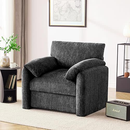 Chenille Oversized Armchair, 38.6'" Wide Accent Chairs for Living Room & Bedroom Modern Lounge Chair, Upholstered Mid-Century Reading Chair (Darkgray, 1 Pack)