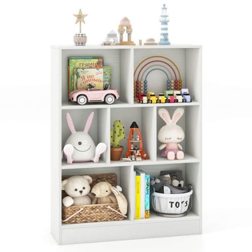 Costway 7-Cube Bookcase for Kids 41" Wooden Toy Storage Organizer Freestanding Bookshelf White
