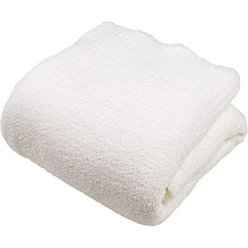 JOOJA Cream White Fuzzy Knitted Blanket, Soft Lightweight Plush Queen Size for Bed, Cozy Nights (90x90)