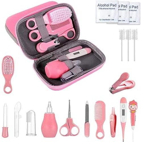 Baby Grooming Kit, 19 in 1 Baby Healthcare and Grooming Kit Newborn Nursery Health Care and Baby Nail Trimmer and Cleaner Essentials Set for Newborn Boys Girls (Pink)